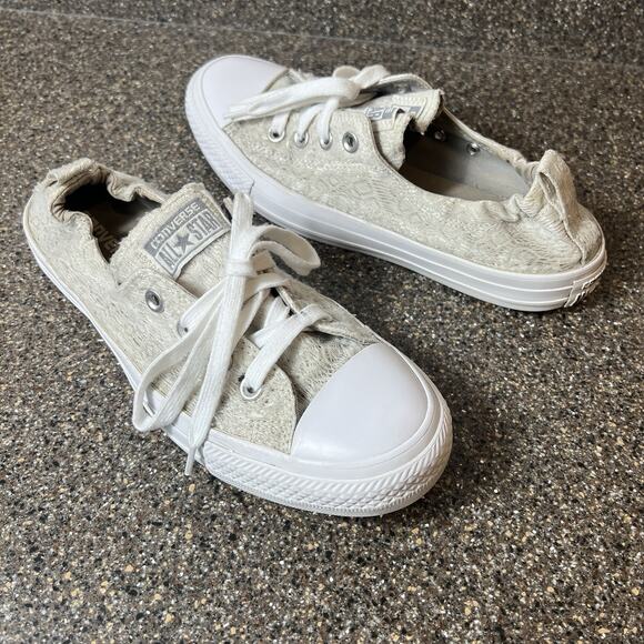 Converse All Star Slip On Light Gray Lace Canvas Shoes Womens Sz 9 Stretch Back - Picture 4 of 11